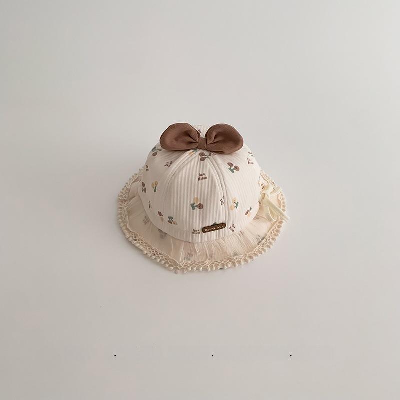 Baby Girl Floral Bucket Hat With Bowknot And Double Cherry Pattern Stylish Sun Hat For Infants And Toddlers