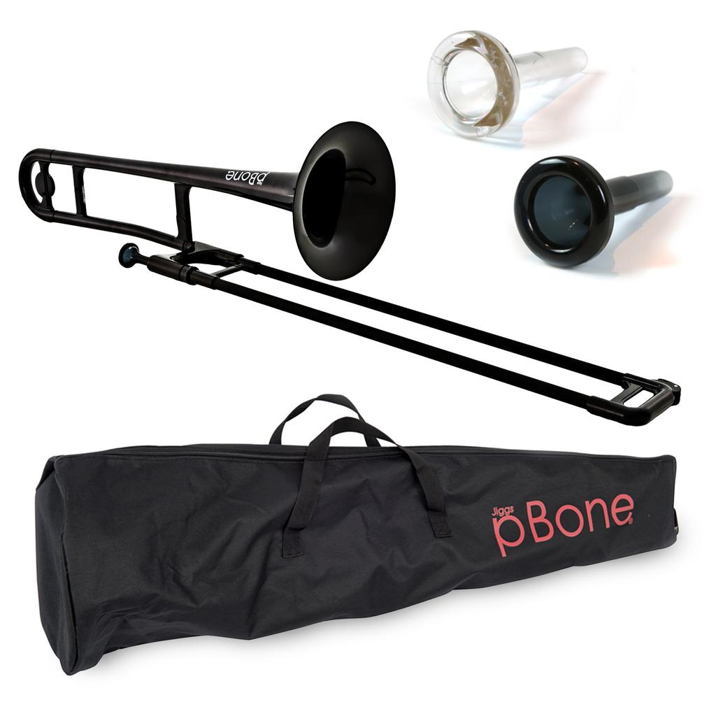 pInstruments pBONE Tenor Trombone In Plastic Wind Made of Lightweight and Durable ABS with Antibacterial Black Mouthpiece and Carrying Bb, Instrument,