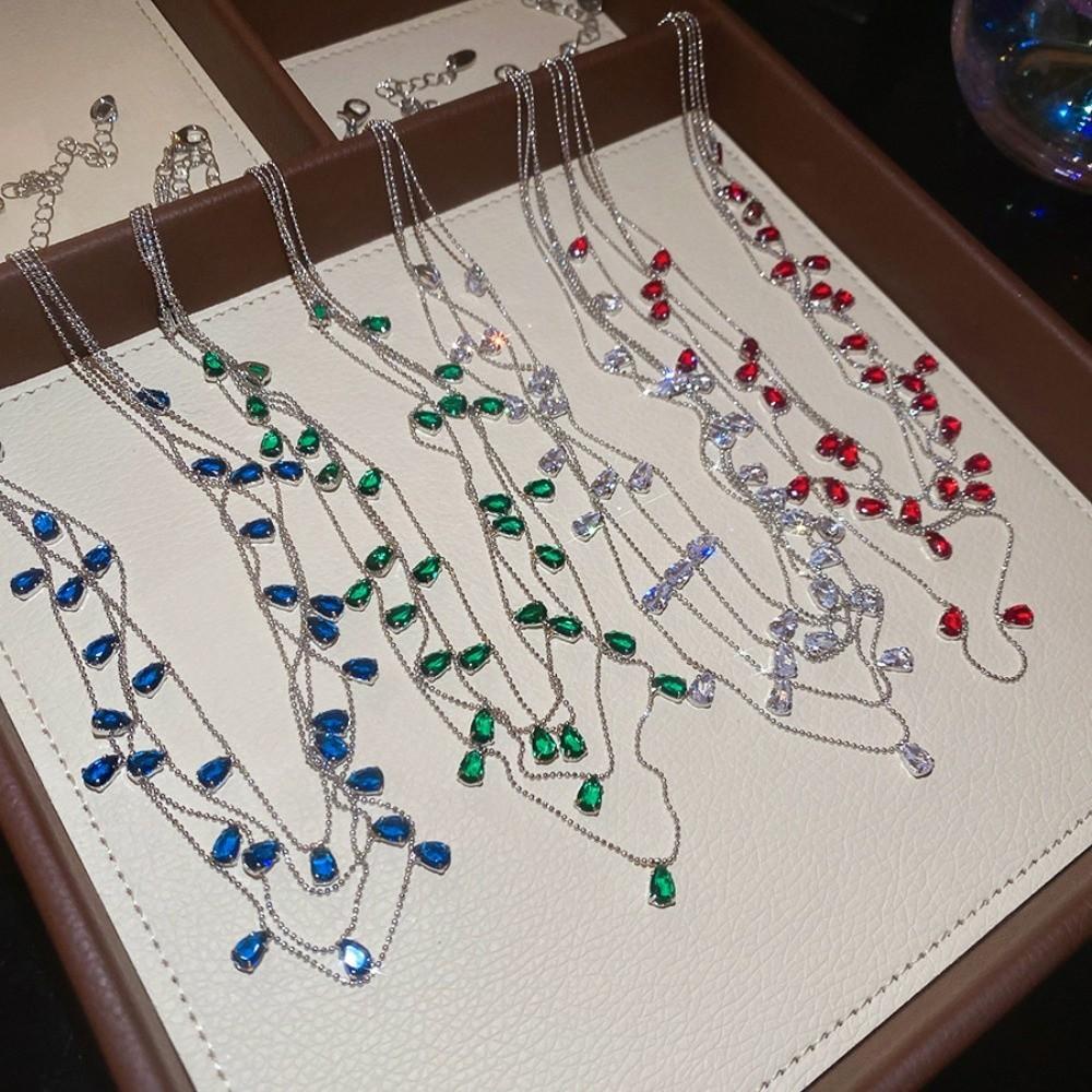 Fashion Crystal Tassel Necklace Light Luxury Rhinestone Jewelry Water Drop Shining Choker Women