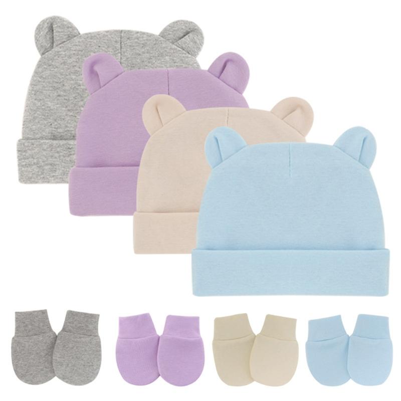 Baby Mütze Handschuh Set Weiche Neugeborenen Fäustlinge Mädchen Jungen Gestrickt Kleinkind Säugling Winter Niedliche Bärenohren Mütze Mützen Geschenke 0-1 Jahr
