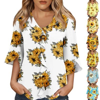 Cămăși cu mâneci 3/4 pentru femei Topuri drăguțe Tricouri grafice Bluze Casual Plus Size Topuri de bază Pulover