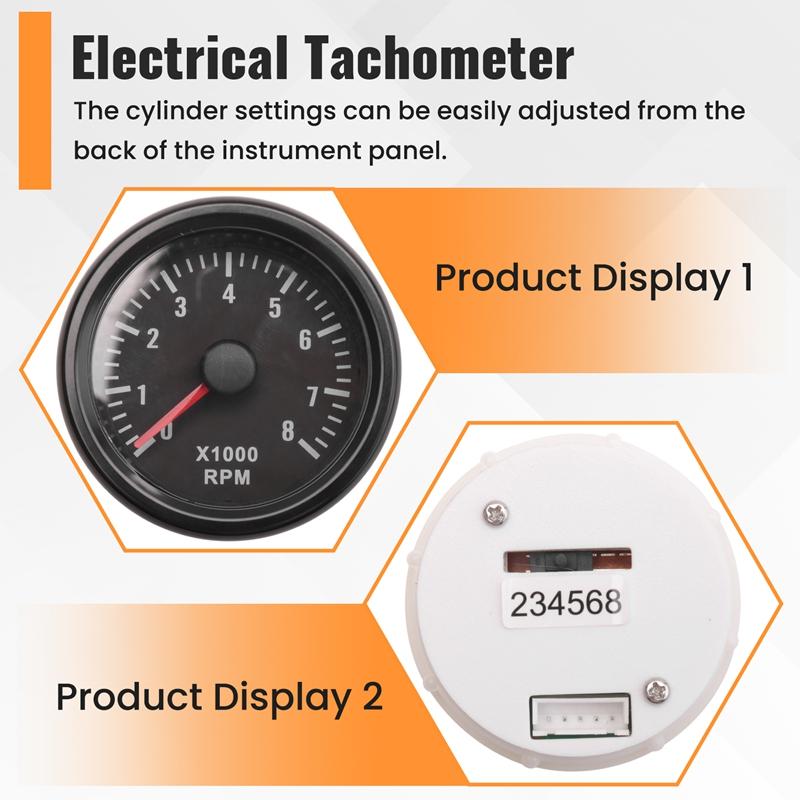 52MM Electrical Tachometer 0-8000 RPM 2Inch RPM Tacho Meter For 2 3 4 5 6 8 Cylinder Gasoline Engine Car Boat Yacht