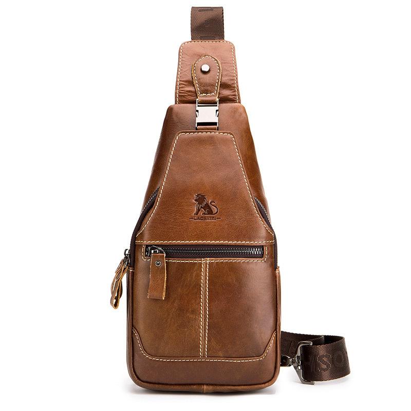 

STEEL LION Men s genuine leather breast bag, first-layer cowhide chest bag, retro casual style shoulder bag. темно-коричневого