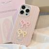 Korean Three dimensional Pink Bow Suitable for Apple 17 Mobile Phone Case Iphone16 Silicone 15promax Anti Fall