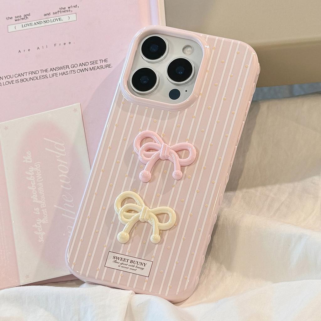 Korean Three dimensional Pink Bow Suitable for Apple 17 Mobile Phone Case Iphone16 Silicone 15promax Anti Fall