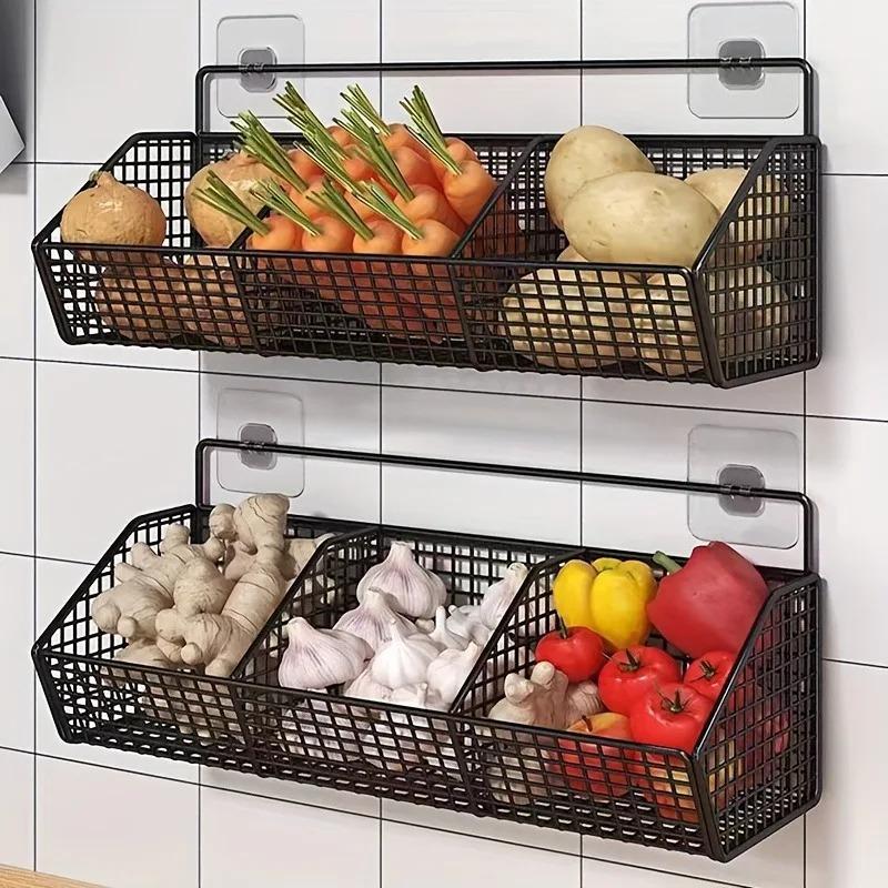 1PC with 2 Patches, Multi-function Kitchen Storage Rack, Punch-free Hanging Storage Rack, Wall Drain Basket Storage Rack