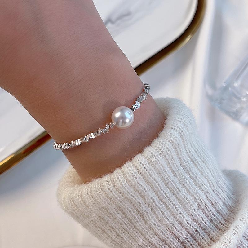 Xiaohongshu S925 Sterling Silver Korean Japanese Style Crushed Silver Freshwater Pearl Necklace & Bracelet Set