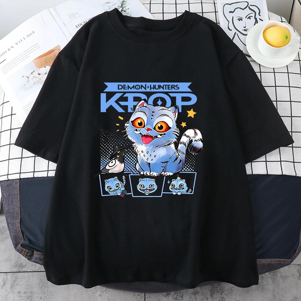 

2025 Hot Cartoon KPop Demon Hunters Tiger Fashion T-shirt Harajuku O-neck Casual Shirt High Quality T Shirt Y2k Streetwea Tops S