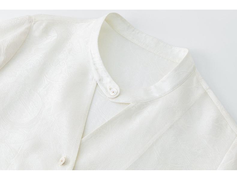 2026 Spring Mulberry Silk Satin Stand Collar Jacquard Shirt - Elegant Ink Wash Style