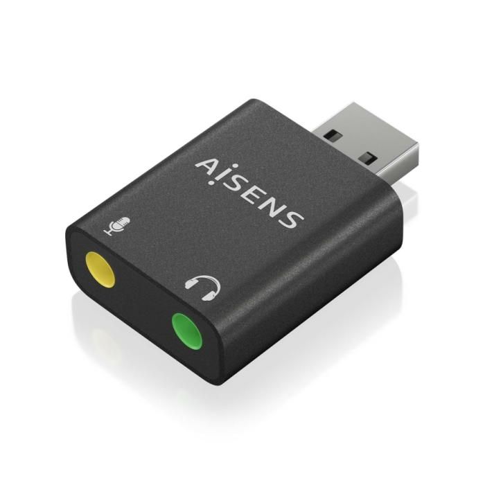Adaptateur USB-A vers audio - Aisens - 2x jack 3,5 mm - Noir