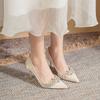 Fashion Wedding Shoes Women's 2025 Main Wedding Dress Champagne  High Heels Burgundy Xiuhe Bridal Shoes Mid Heel  Single Shoes