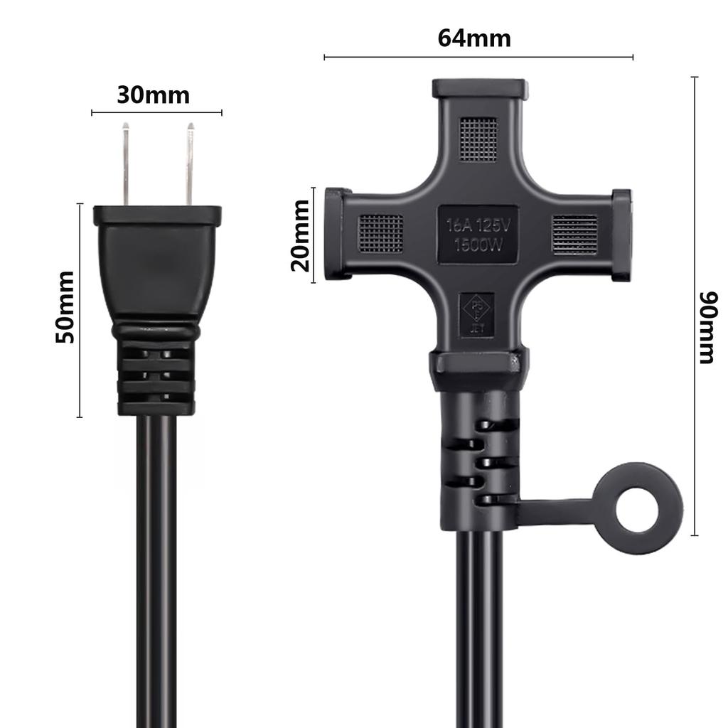 DanYee 10m 3-Outlet Power Cord, Work Extension Cord, 12A125V, 1500W, VCTF Power Cable, IndoorOutdoor, PSE Basic Waterproof, Black (10m)