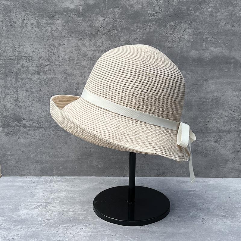 Летние Каникулы Путешествия Маленькая Свежая Панама Женская Шляпа от Солнца Защита от Солнца Универсальная Плетеная из Соломы Шляпа-Ведро Складная Соломенная Шляпа M（56-58cm）