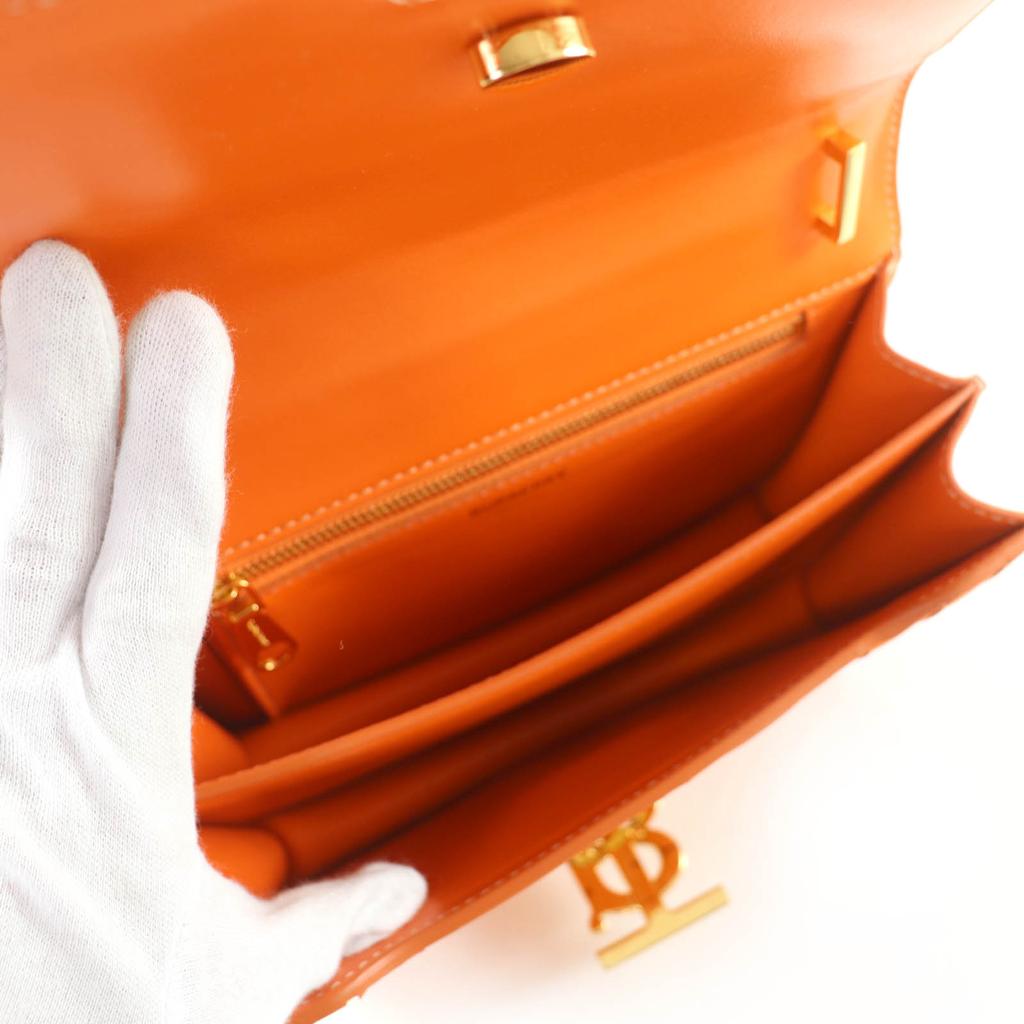 Excellent BURBERRY Shoulder Bag TBMetal 2WAY Leather Clutch Bag Orange Leather Used
