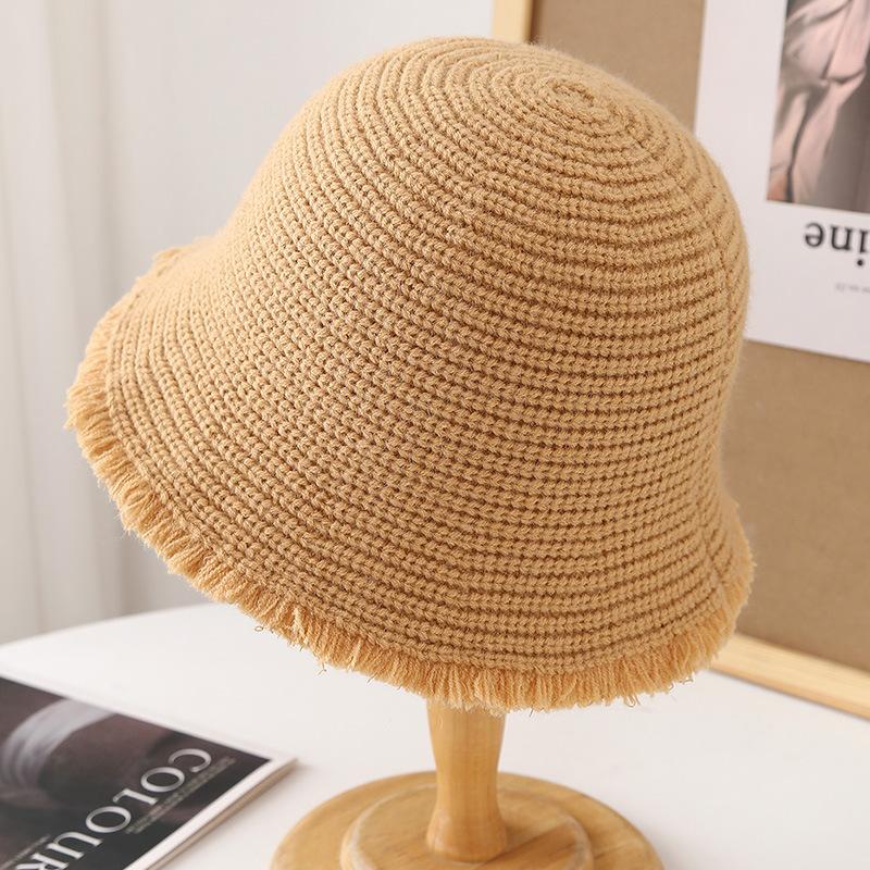 Mixed color knitted small fragrant wind bucket hat women's autumn and winter casual versatile knitted bucket hat thermal basin hat