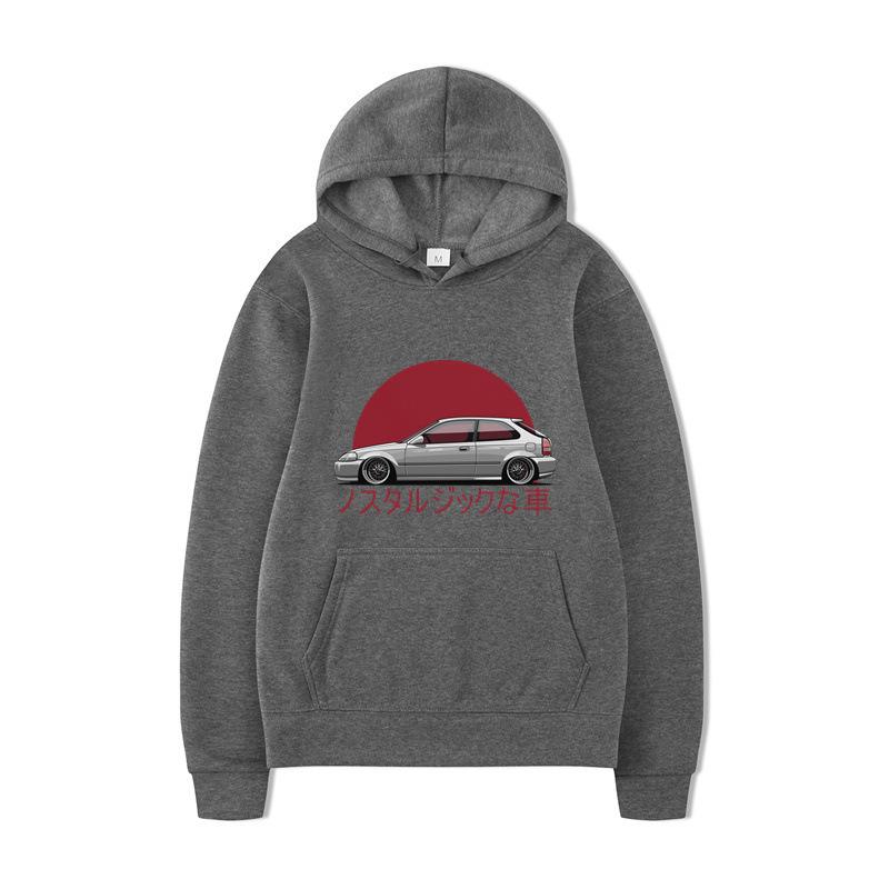 Car print hooded sweater men's and women's loose couple top