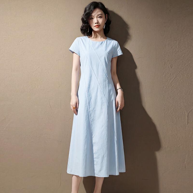 Women s French Style A-Line Short Sleeve Dress L