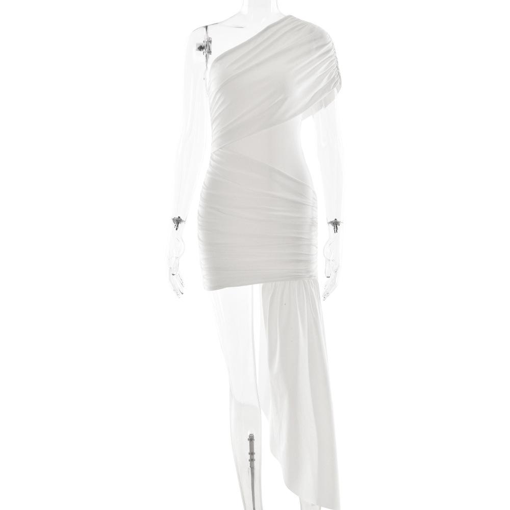 Summer New Streamer Pleated Short Skirt Sexy Spice Girl Single Shoulder Sleeveless Hip Wrap Dress