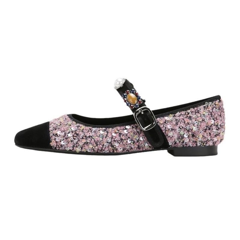 

Модные женские балетки Осенние туфли на низком каблуке Вязаные туфли Мэри Джейн Новый дизайн Пряжка со стразами Обувь на плоской подошве Мэри Джейн Пряжка Низкий каблук 40 розовый
