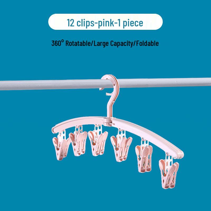 Rotating Multifunctional Clothes Drying Rack with 12 Clips for Socks, Underwear, and Pants
