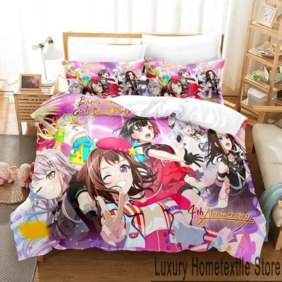 Conjunto de cama para festa de banda de anime BanG Dream 3D Print para meninos e meninas, capa de edredom e fronha para cama de meninos e adultos