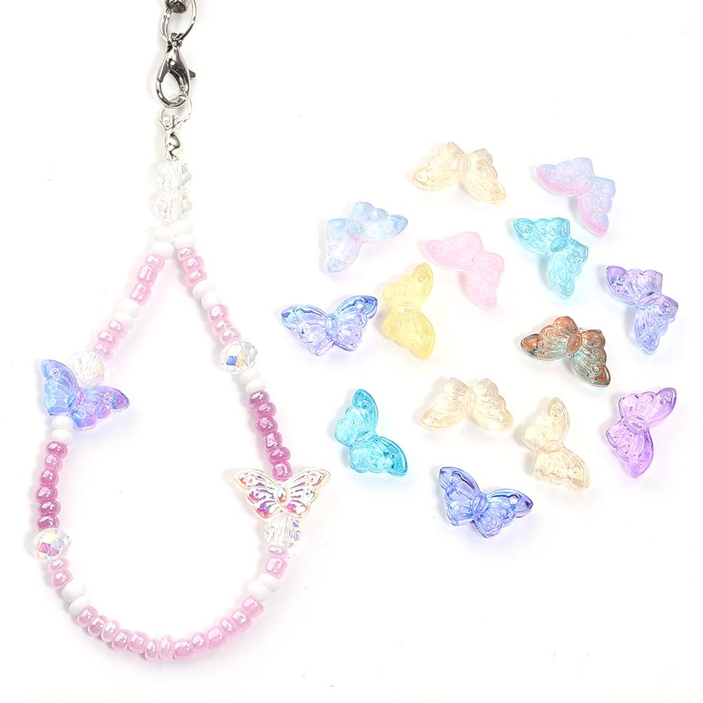 50pcs Butterfly Glass Beads 15x8mm Colorful Lampwork Loose Beads For Jewelry Making DIY Bracelets Necklace Keychain Accessories
