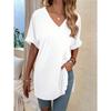 QICED Women's Fashion Casual Solid Color Print Short Sleeve V-Neck Blouses & Shirts