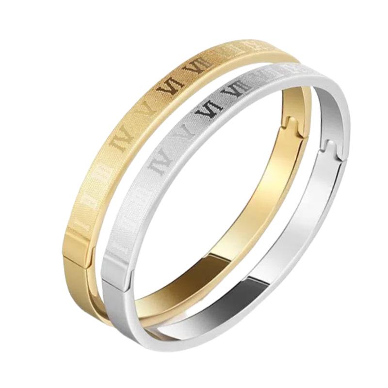 Women's European-American Titanium Steel Bracelet with Roman Numerals – Colorfast Stainless Steel