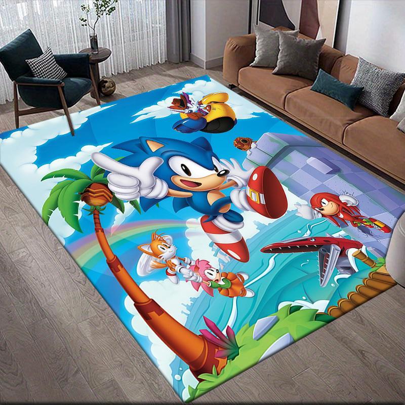 Sonic the Hedgehog Flannel Pattern Square Carpet,Area Rug,Carpet Rug for Living Room Bedroom Sofa Playroom Decor,Non-slip Floor Mat