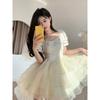 Summer 2026 fairy skirt bow jacquard organza fairy feeling dress princess puffy short skirt