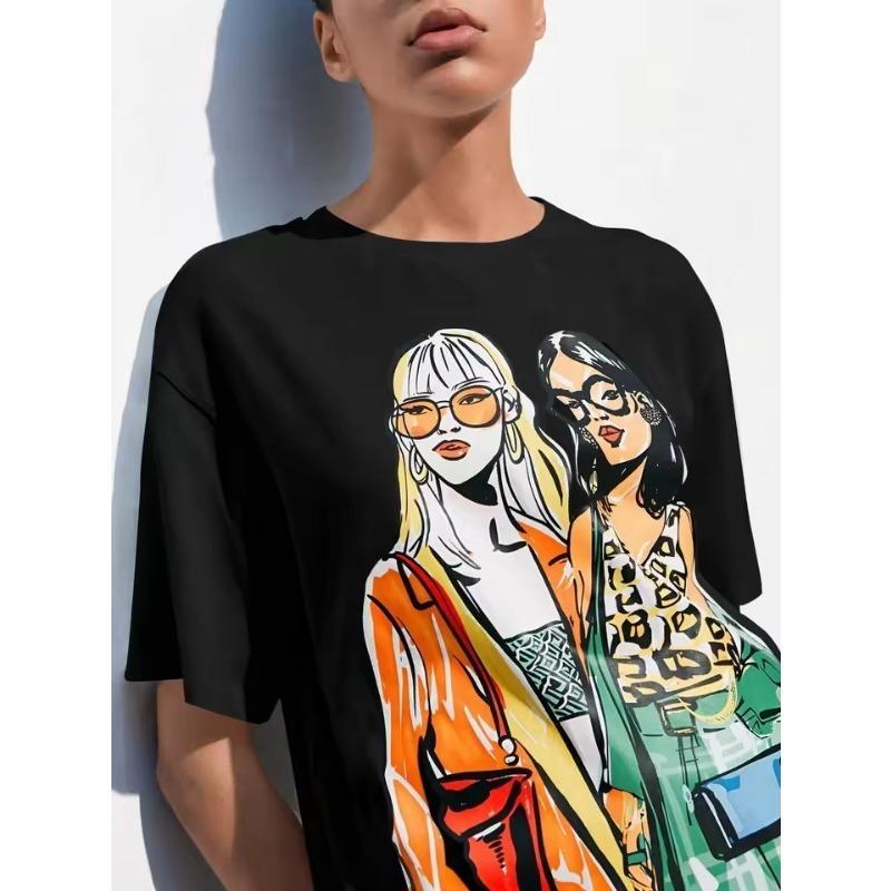 

Summer Women s T-shirt 3D Printed Pattern Round Neck Short Sleeve Fashion Private Clothing Is A Casual Women s Clothing S чорний