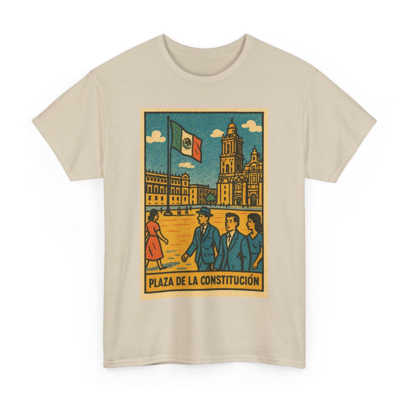 Mexico City T-Shirt: Plaza de la Constitución Retro Comic Style Tee L