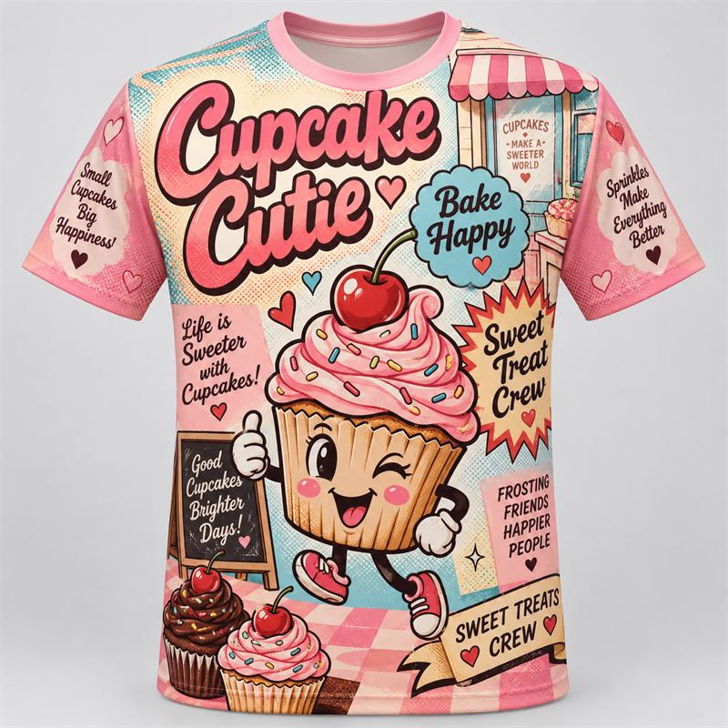 Funny Food Cartoon 3D Print T Shirt Men Women Fries Donut Boba Taco Pretzel Ice Cream Hot Dog Popcorn Cupcake Sushi Summer Tee