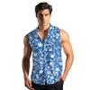 Men's Fashion Printed Sleeveless Lapel Button-Down Shirt Vest Top
