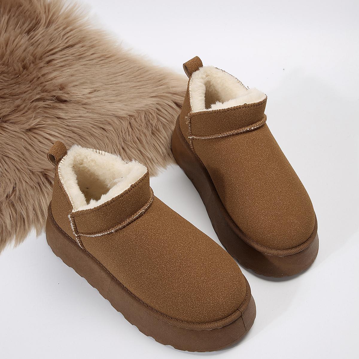 

мода Балетки Женские Зимние Ботинки Замшевые Плюшевые Теплые Повседневные Туфли 2024 Зима Новые Модные Туфли на Толстой Подошве Женские Ботинки 41 верблюд