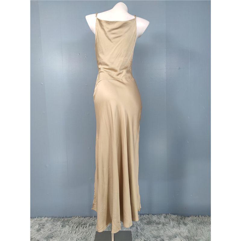 Foreign Trade Order Sexy Gyaru European and American Sling Swing Collar Fashion Smooth Fabric Split Personality Slimming Royal Sister Dress