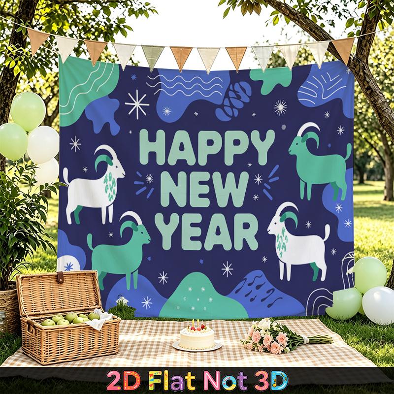 Party Backdrop New Year Flat Festive Goat Pattern Multi Layered Celebrations Photo Booth Background Front Door Decor