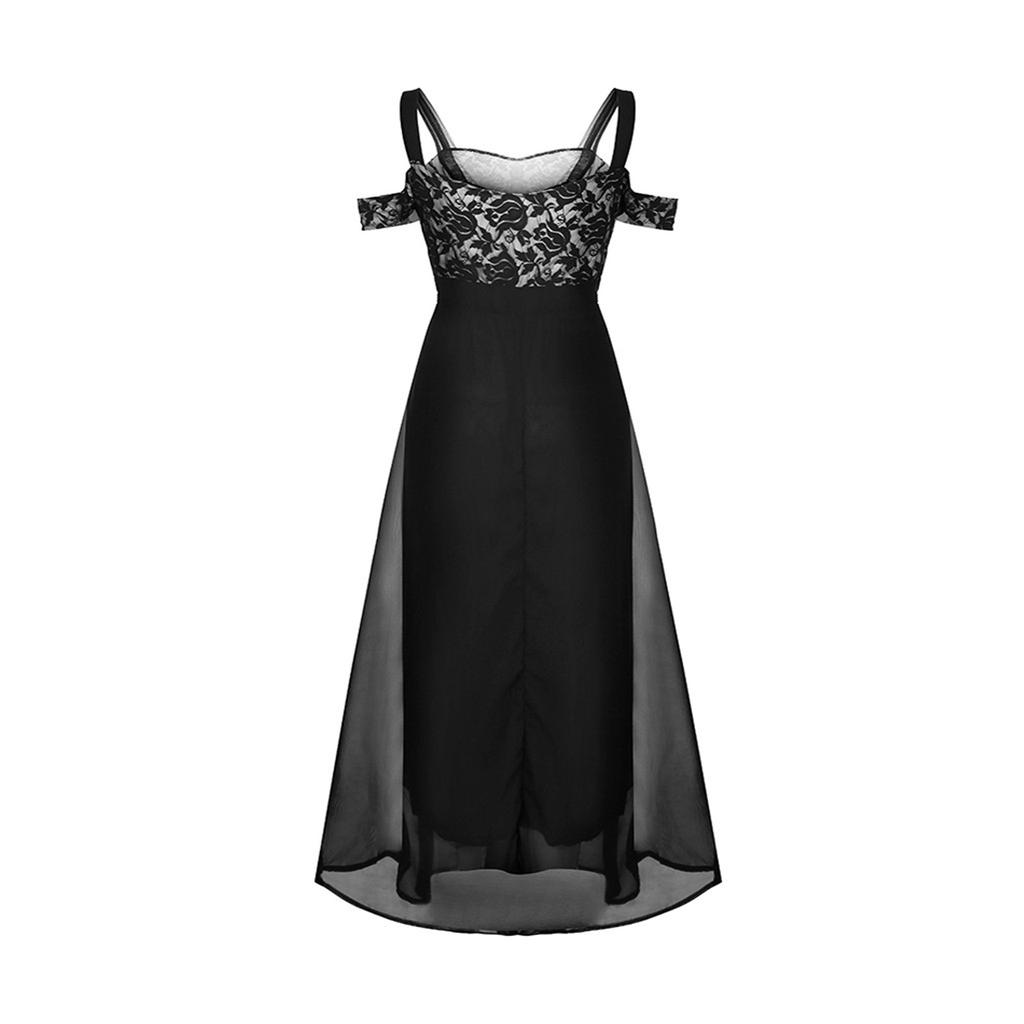Abito lungo da donna con maxi camicetta da sera in pizzo floreale con spalle scoperte e taglie forti