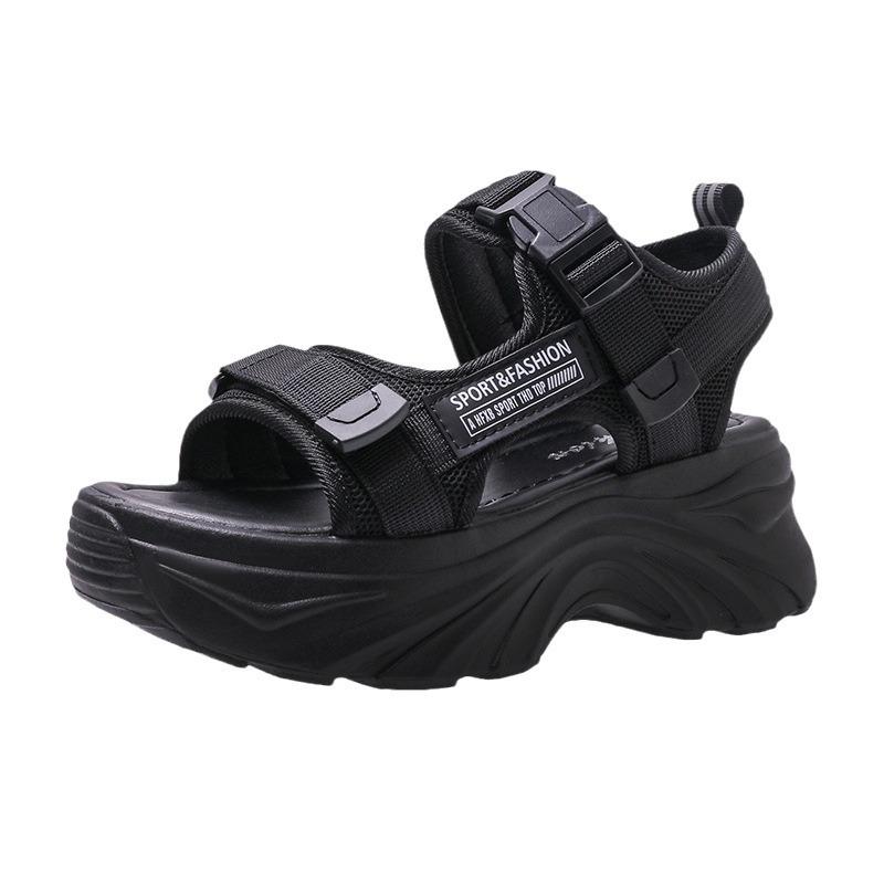Platform sandals women's 2025 summer new Korean version Velcro fashion outer wear inner height increase muffin Roman shoes