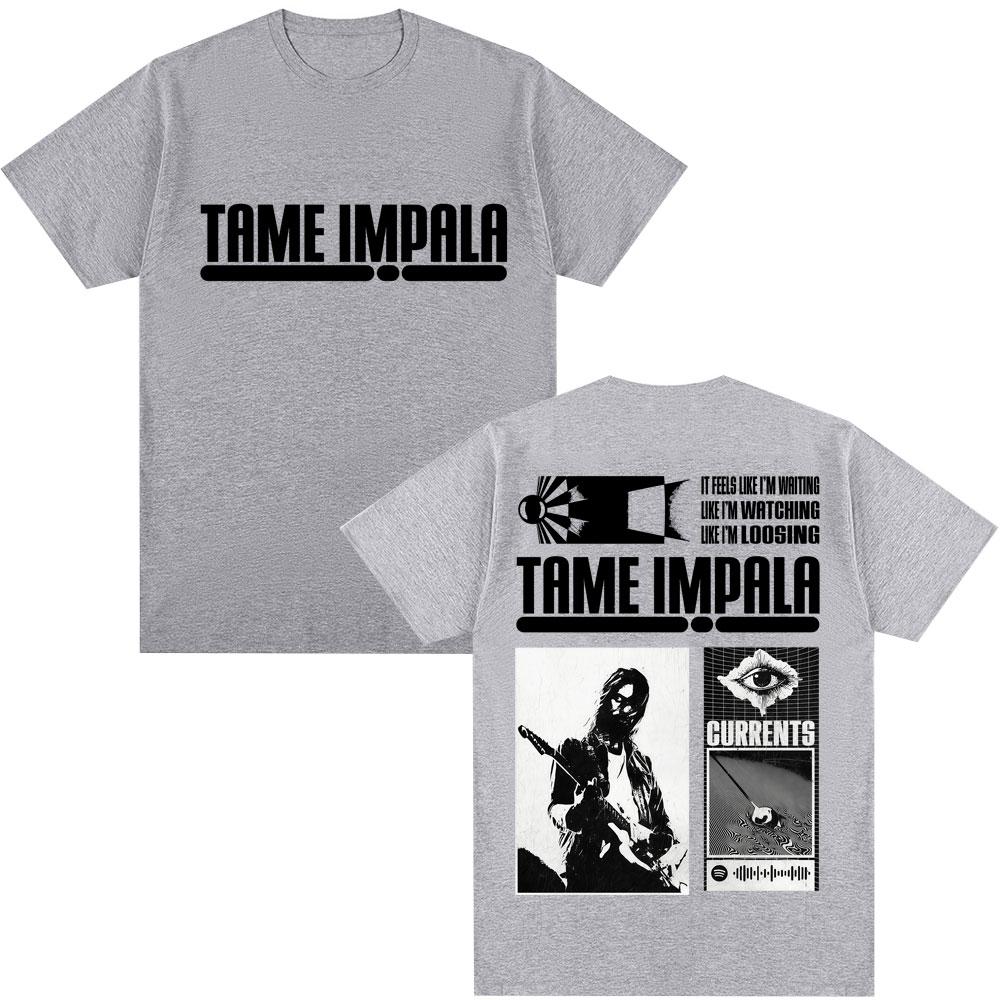 Rock Band Tame Impala Currents Album T Shirts Men Women Harajuku Vintage T-shirts Casual Male Hip Hop Oversized Cotton T Shirt
