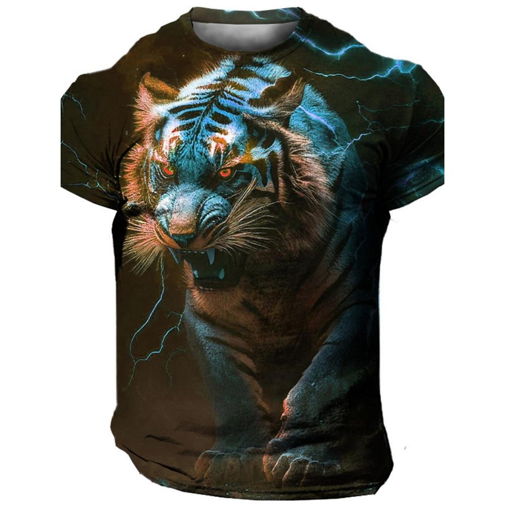 Men's Stylish T-Shirt with Polar Bear Print, New Summer Casual Outdoor Short Sleeve, Lightning Pattern, Comfortable Streetwear Top