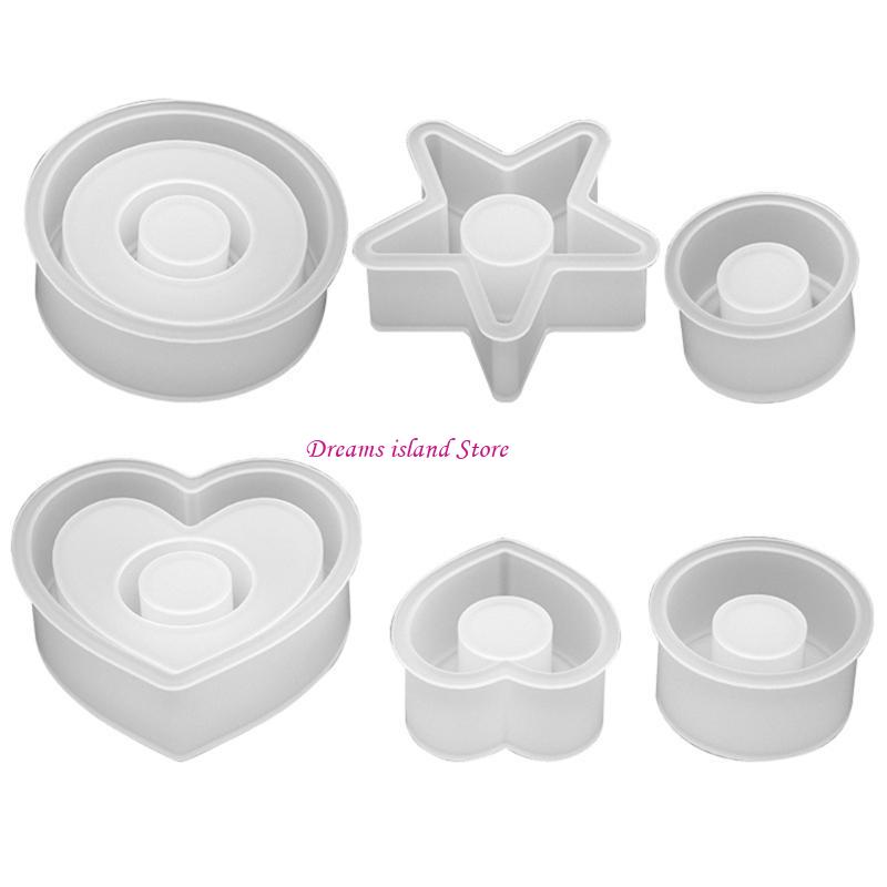 Runde Stern-Silikon-Kerzenständer-Formen Herz-Zementhalter-Form Heimdekorationen Hochzeitsfeier Gipsdekoration HX6C