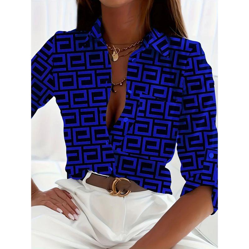 

Рубашка с принтом, двубортная, с лацканами, с длинными рукавами, Рубашка с принтом, двубортная, с лацканами, для женщин B25SLTHN232416E XL(XL)