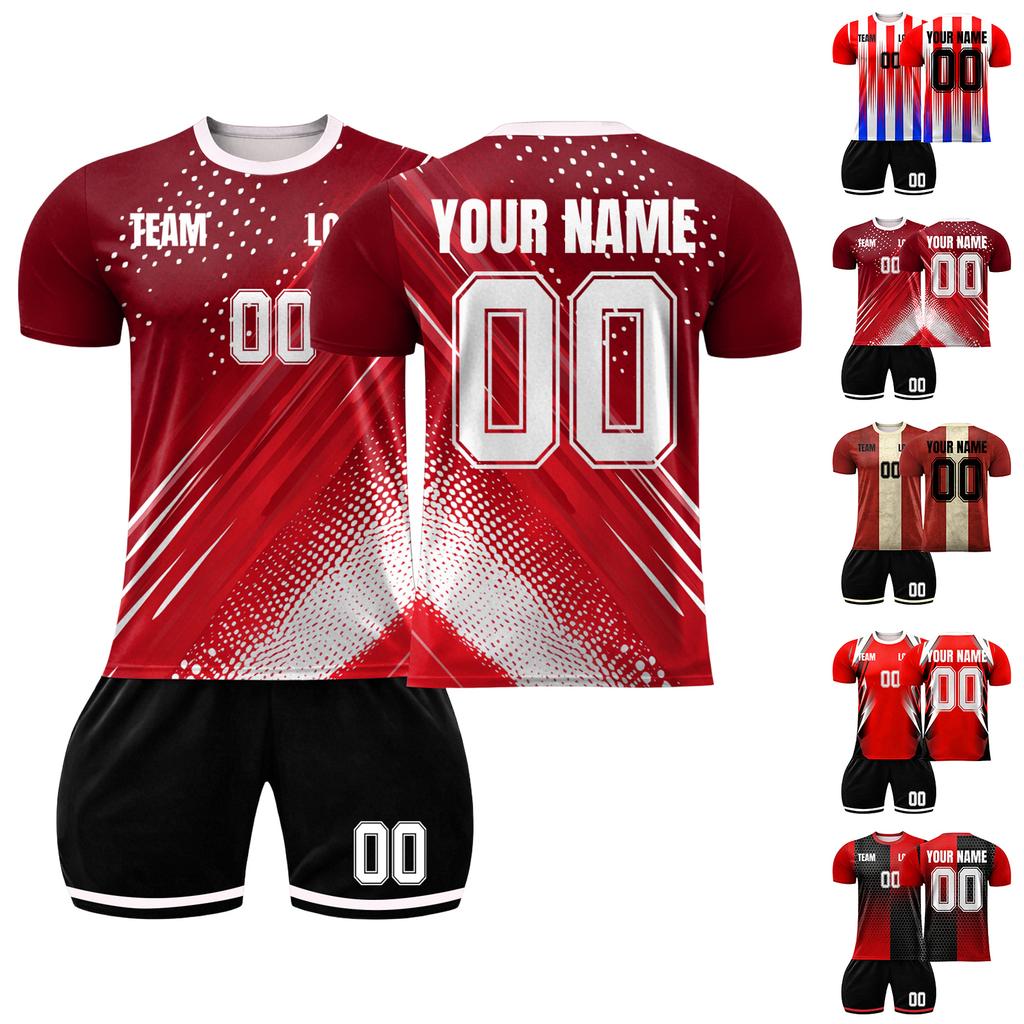 Men's Short Sleeve Sports Jersey Set Mesh Fabric Lightweight Breathable Soccer Uniform Shirt and Shorts Two Piece Athletic Outfit