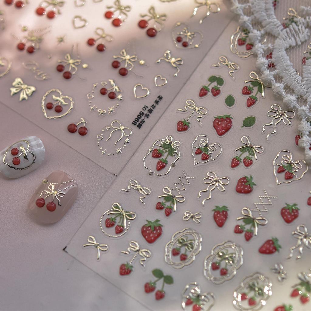 Tomoni Strawberry & Cherry Jelly Nail Stickers - Handmade DIY Fruit Jewelry Accessories