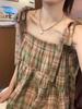 Retro Lace-Up Plaid Babydoll Cami Top