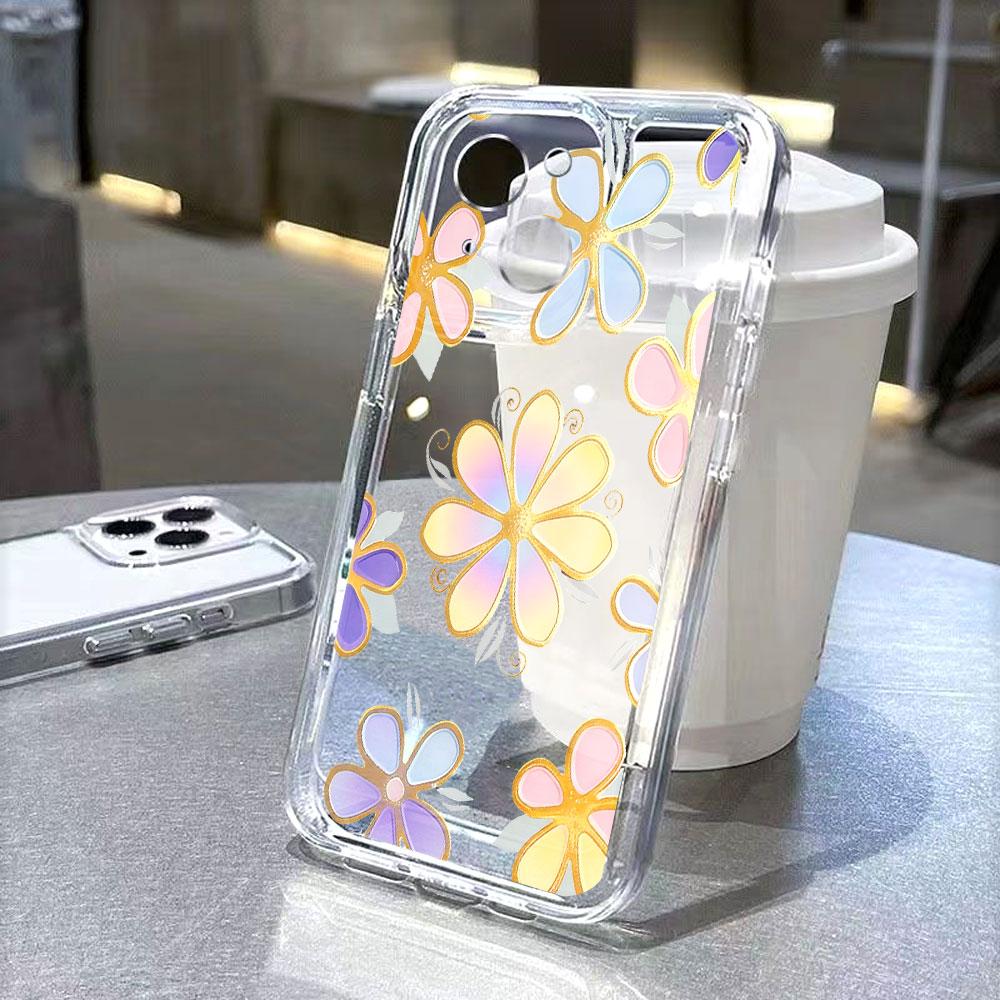 Iridescent Flowers with Gold Vines Lucency Phone Case for IPhone 14 15 16 13 12 11 17 Pro Max 12 13 Mini Soft Cover