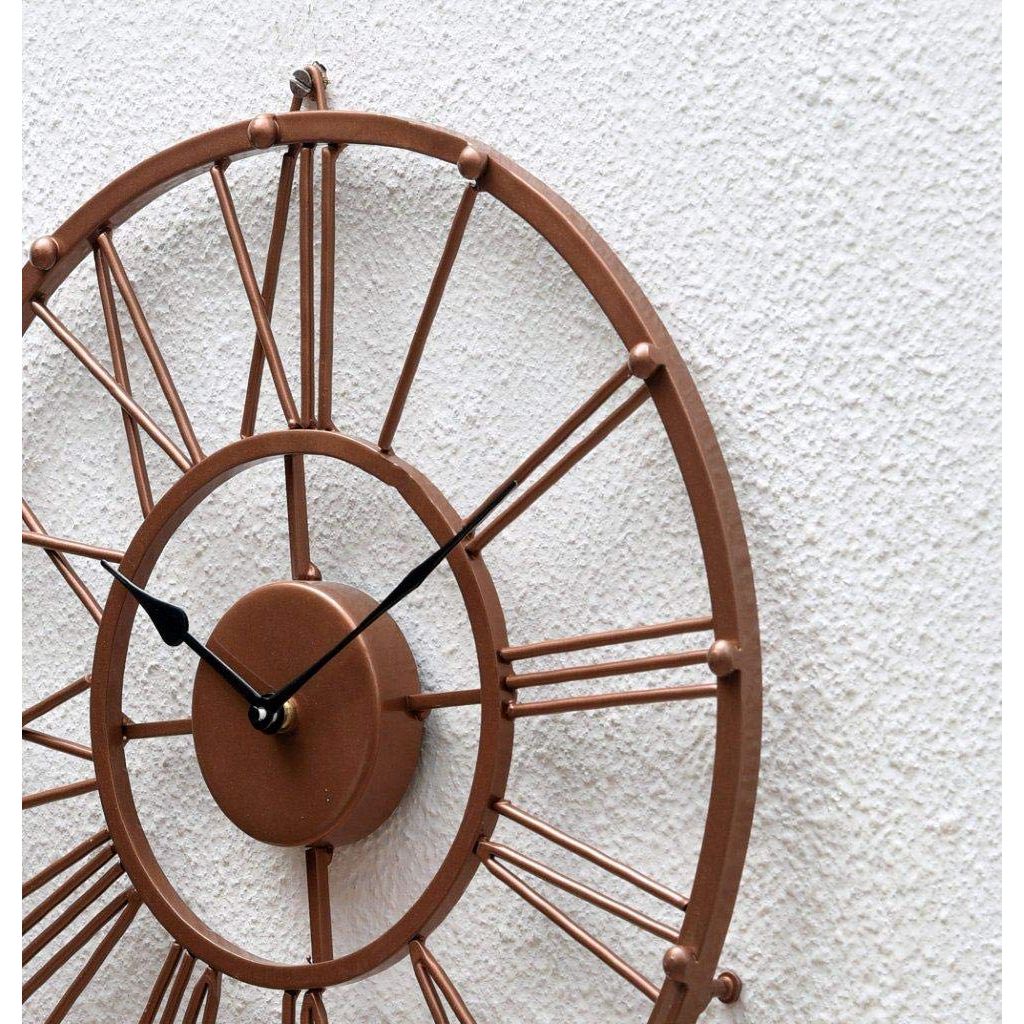 Clock Iron Abstract Analog Wall Clock (38 Cm, Brown, Copper