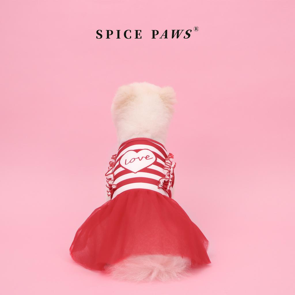 Pet Red & White Stripe Love Dress, Dog & Cat Valentine's Day Tutu Skirt with "Love" Heart Print for Small Medium Dog & Cats