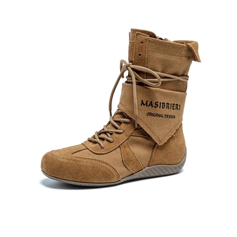 Canvas Martin Boots Women's New Summer Outdoor Hiking Shoes Inner Heightening Short Boots Wasteland Wind Spring and Autumn Medium Boots